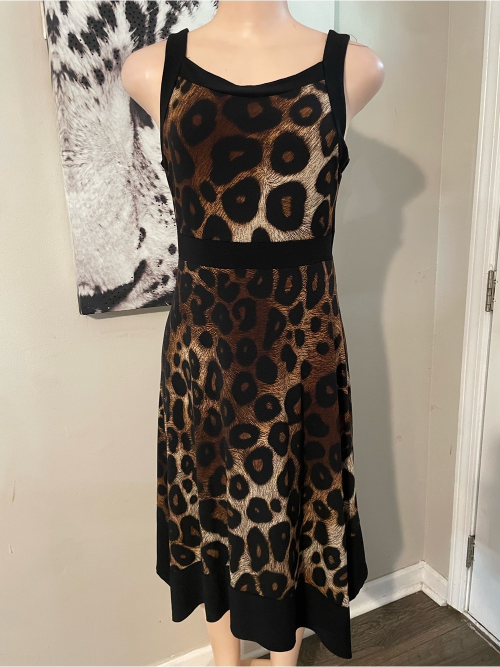 Sleeveless Leopard animal Print A-Line Dress stretch comfort slimming PS